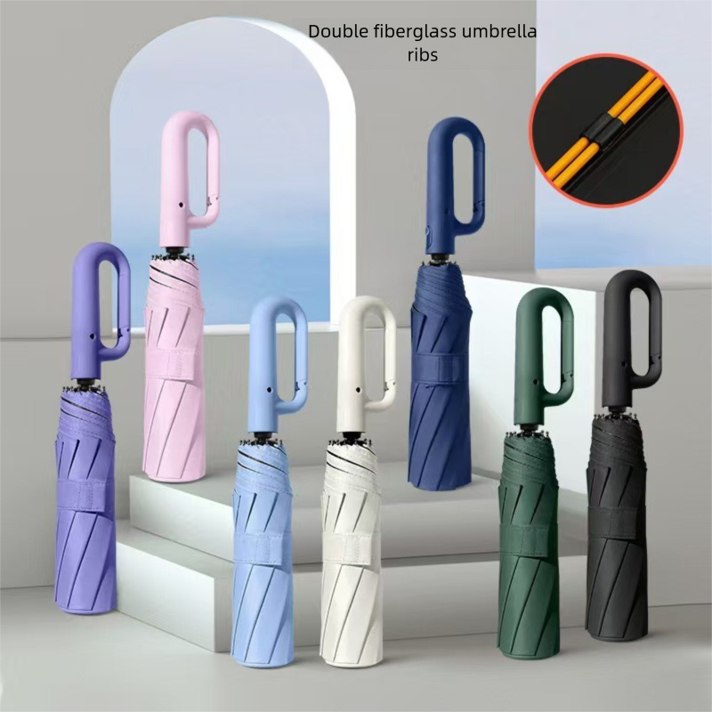 Paraguas de negocios automático con hebilla de anillo, doble uso para sol y lluvia, para hombres y mujeres, con parasol grande._voghion.com