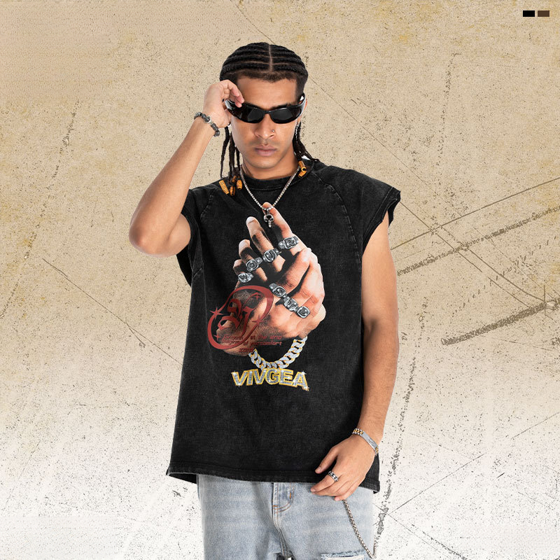 American-style Finger Print Vest For Men, Washed And Distressed, Loose Vintage Sleeveless Trendy_voghion.com