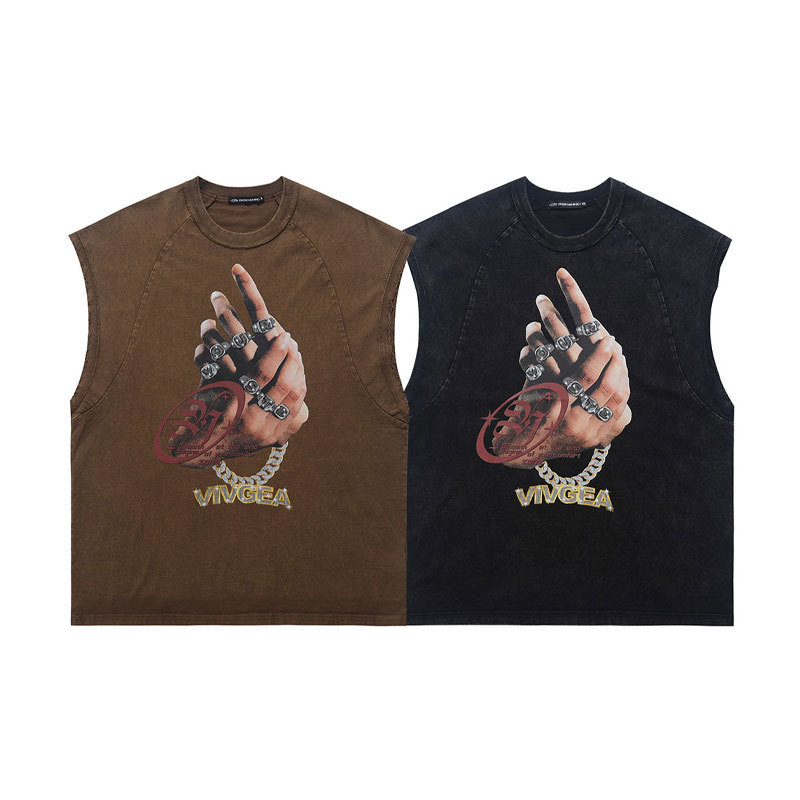 American-style Finger Print Vest For Men, Washed And Distressed, Loose Vintage Sleeveless Trendy_voghion.com