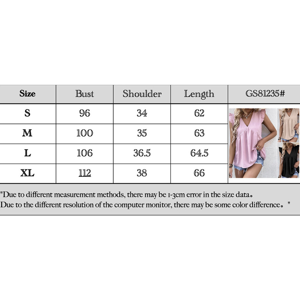 Top con maniche a volant con scollo a V 2023 camicia da donna elegante tinta unita estiva_voghion.com