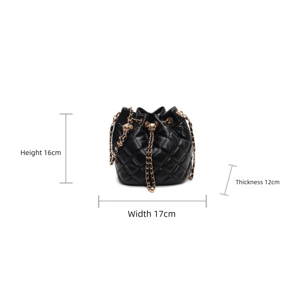 2024 New Quilted Chain Drawstring Light Luxury Round Bucket Shoulder Crossbody Bag For Women_voghion.com