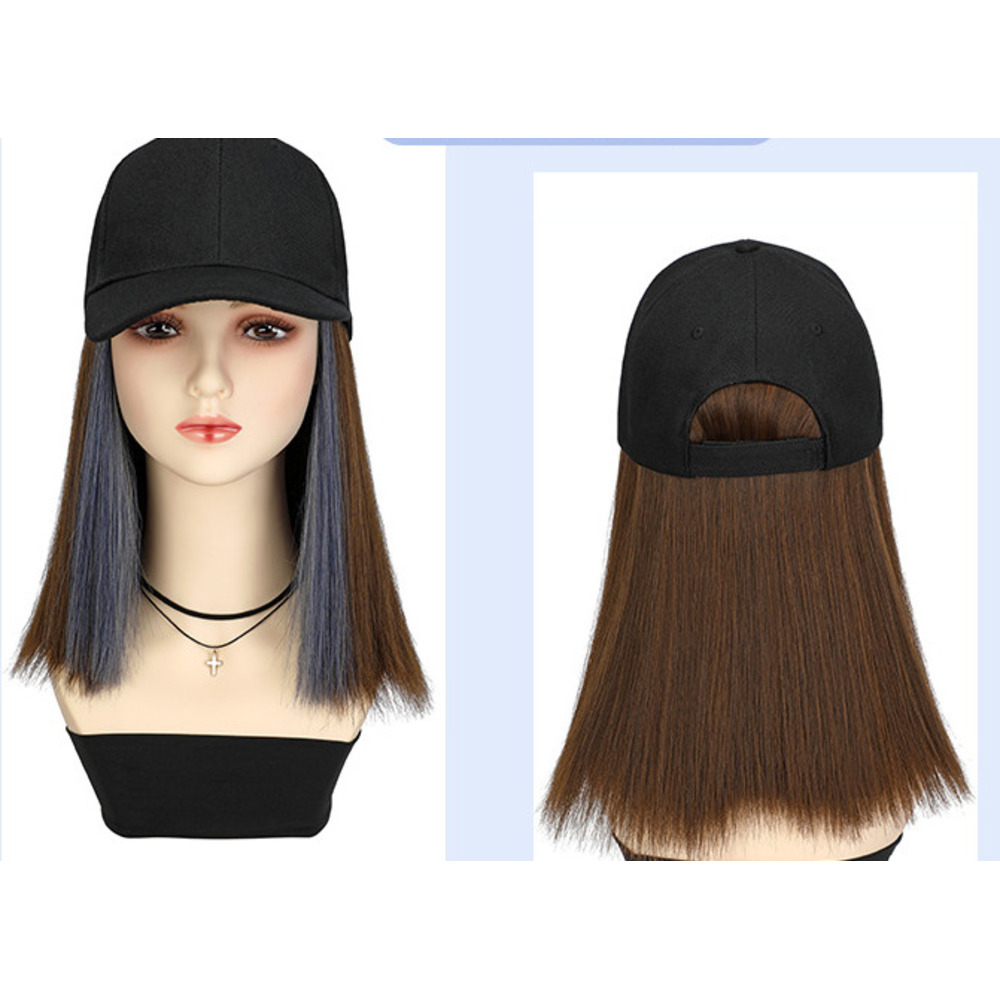 Pruik met baseballcap synthetisch haar voor dames mode stijl_voghion.com