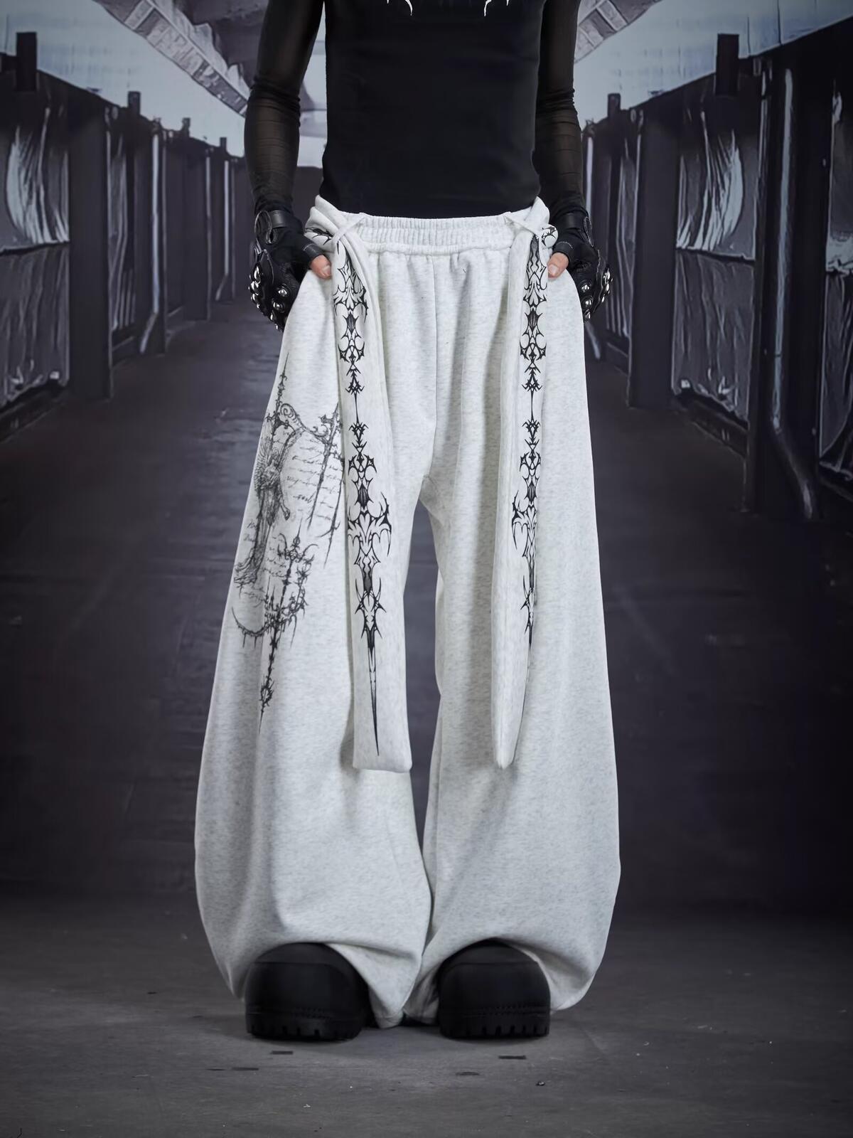 Herren-Jogginghose mit gebogenem Bein, abnehmbarem Gürtel, lockerer Passform, Schleifenband, 2-in-1-Wandelhose für Streetwear und Alltag_voghion.com