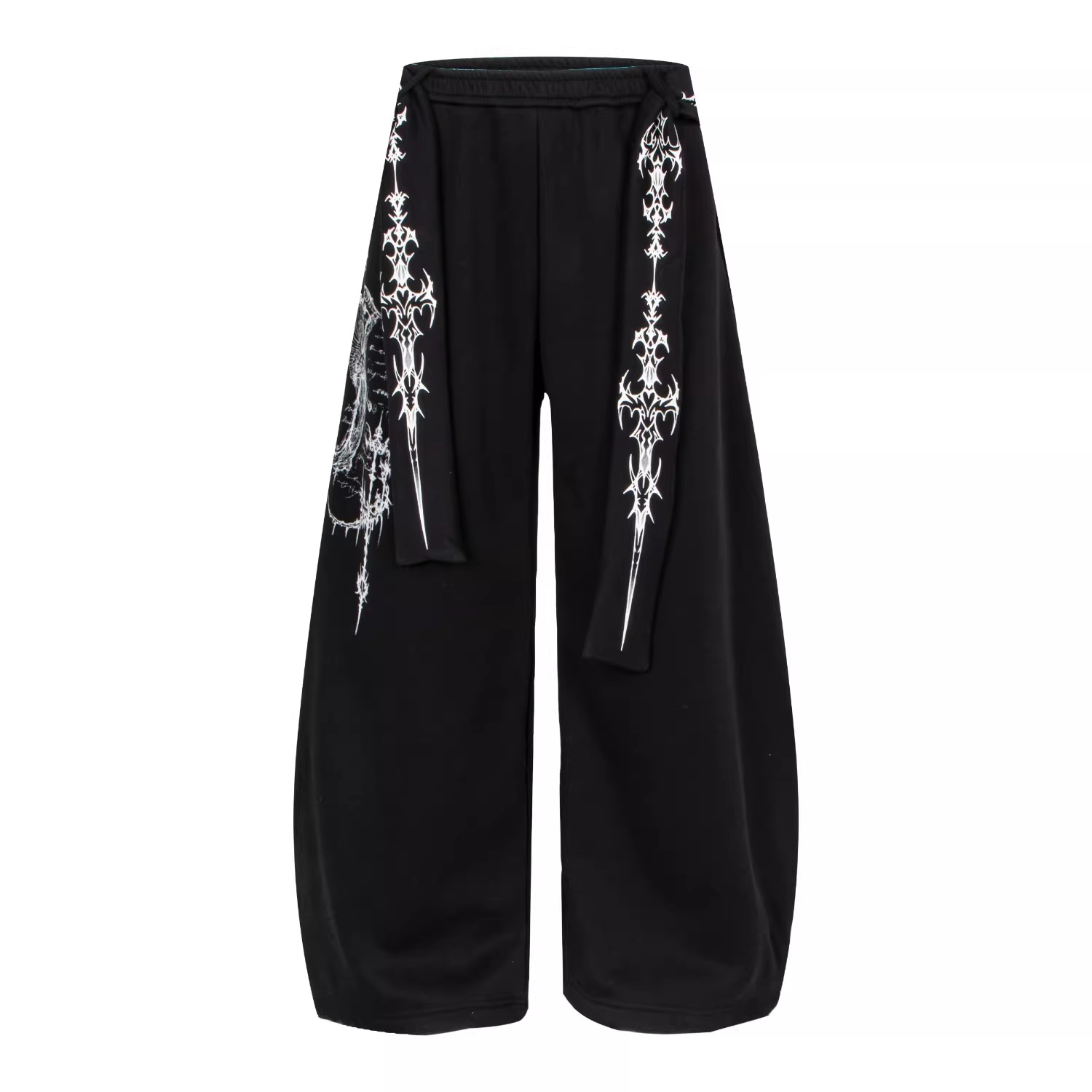 Herren-Jogginghose mit gebogenem Bein, abnehmbarem Gürtel, lockerer Passform, Schleifenband, 2-in-1-Wandelhose für Streetwear und Alltag_voghion.com