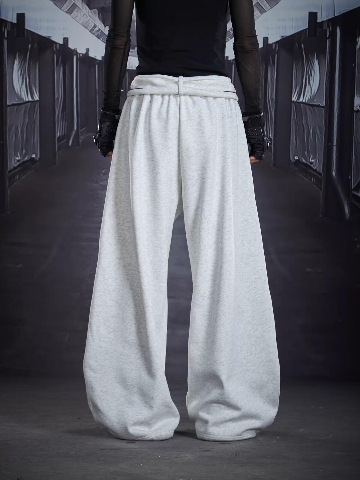 Herren-Jogginghose mit gebogenem Bein, abnehmbarem Gürtel, lockerer Passform, Schleifenband, 2-in-1-Wandelhose für Streetwear und Alltag_voghion.com