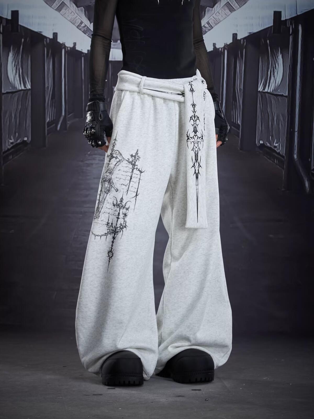 Herren-Jogginghose mit gebogenem Bein, abnehmbarem Gürtel, lockerer Passform, Schleifenband, 2-in-1-Wandelhose für Streetwear und Alltag_voghion.com