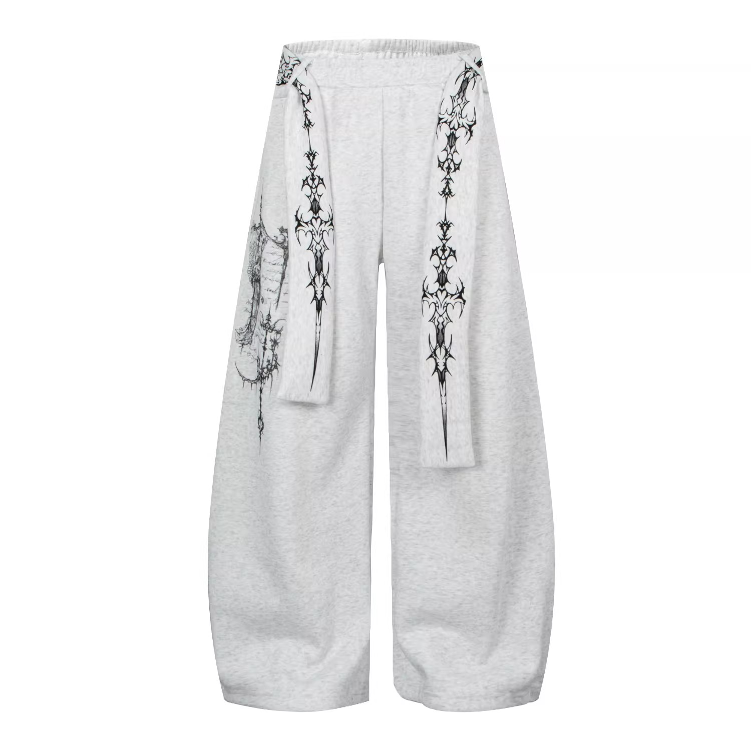 Herren-Jogginghose mit gebogenem Bein, abnehmbarem Gürtel, lockerer Passform, Schleifenband, 2-in-1-Wandelhose für Streetwear und Alltag_voghion.com