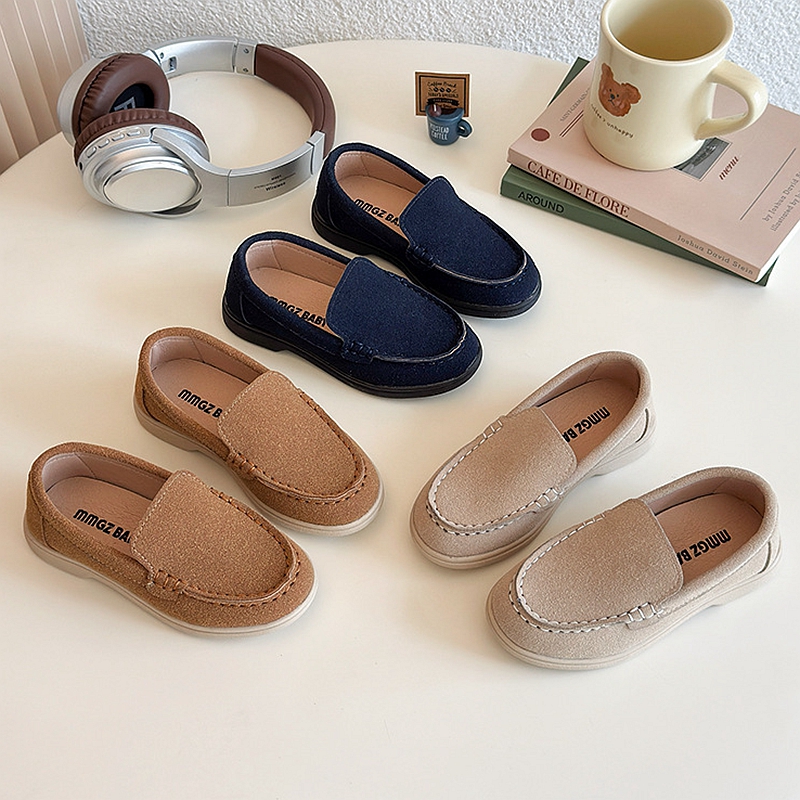 XUANMU Spring Kids Loafers Suede Minimalist Trendy Unisex Boys Girls Leather Shoes Versatile Slip-resistant Solid Color Children Shoe V0003_voghion.com