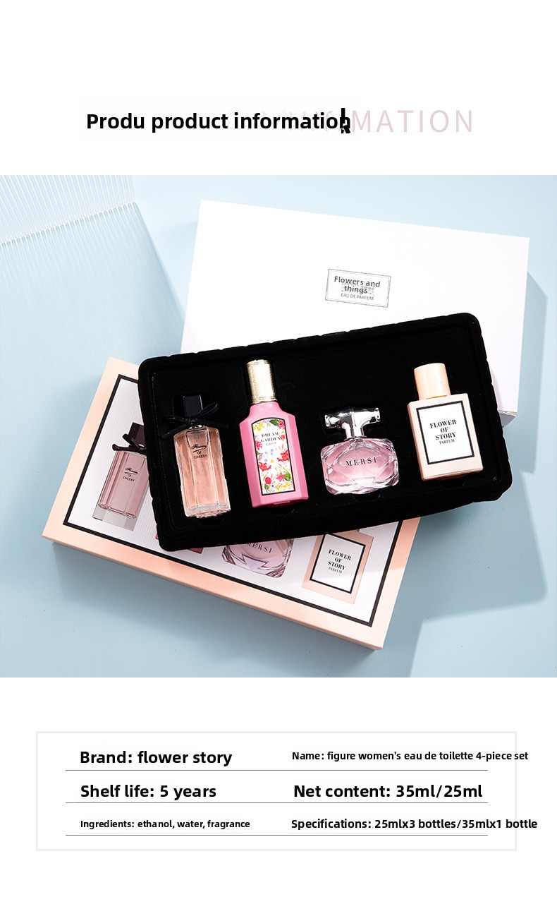 Novo conjunto de perfume feminino Flower Tale Of Things, caixa de presente com 4 peças, fragrância duradoura, perfume_voghion.com