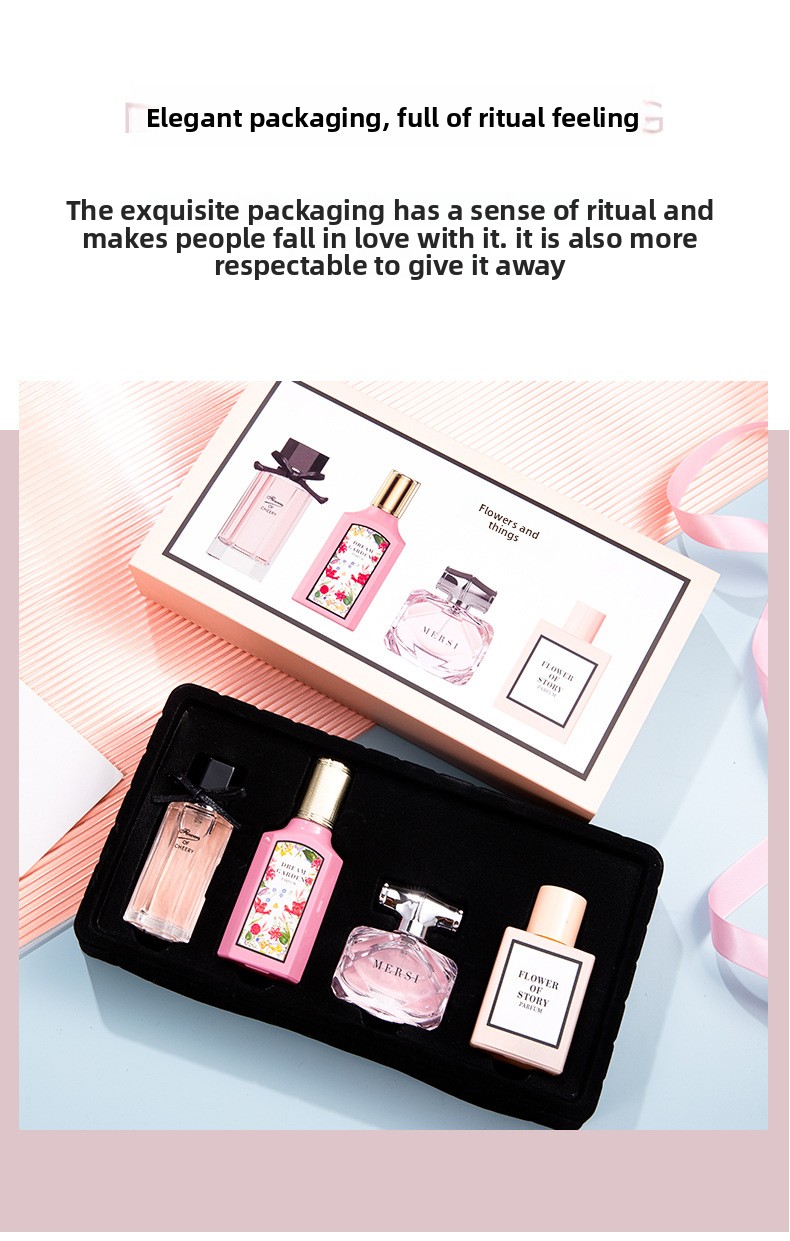 Novo conjunto de perfume feminino Flower Tale Of Things, caixa de presente com 4 peças, fragrância duradoura, perfume_voghion.com