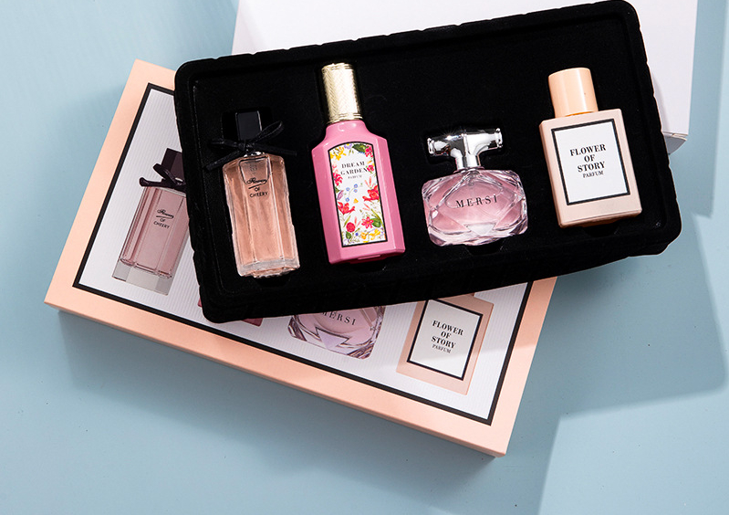 Novo conjunto de perfume feminino Flower Tale Of Things, caixa de presente com 4 peças, fragrância duradoura, perfume_voghion.com