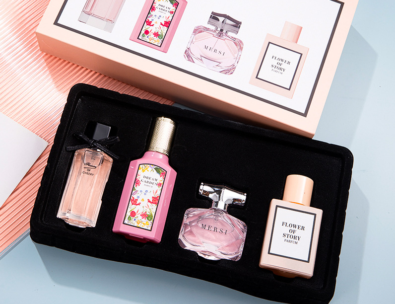 Novo conjunto de perfume feminino Flower Tale Of Things, caixa de presente com 4 peças, fragrância duradoura, perfume_voghion.com