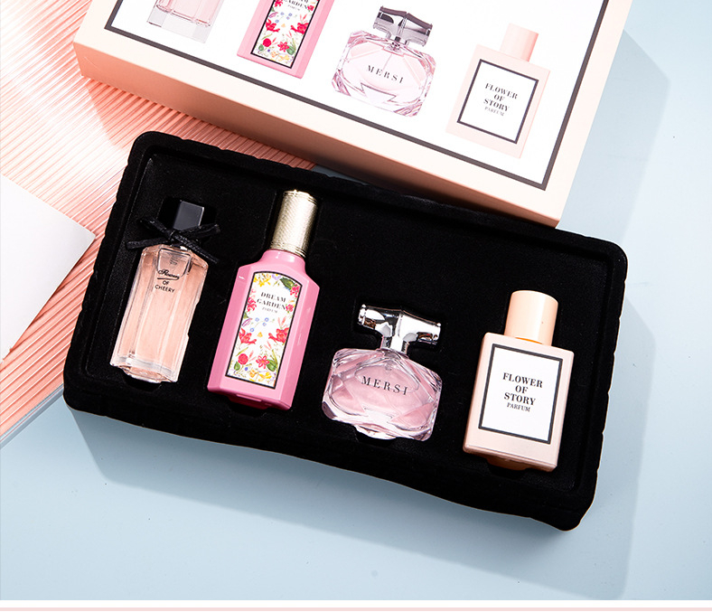 Novo conjunto de perfume feminino Flower Tale Of Things, caixa de presente com 4 peças, fragrância duradoura, perfume_voghion.com