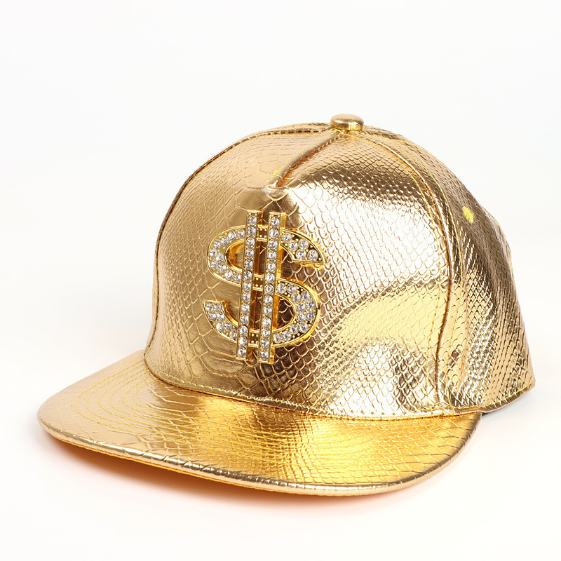 Crocodile Pattern Gold Dollar Sign Korean Style Trendy Brand Hip-Hop Street Dance Flat Brim Sun Hat Baseball Cap_voghion.com