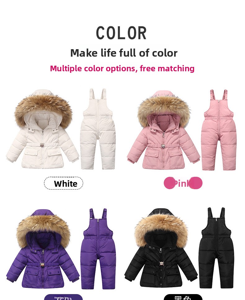 2025 Children's Down Jacket Infant Toddler 1-5 Years Old Boys And Girls New Winter Two-Piece Set Top + Overalls_voghion.com