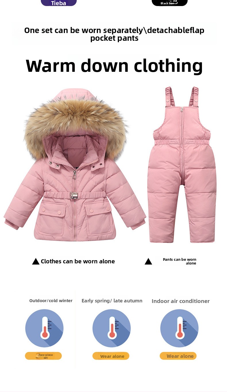 2025 Children's Down Jacket Infant Toddler 1-5 Years Old Boys And Girls New Winter Two-Piece Set Top + Overalls_voghion.com