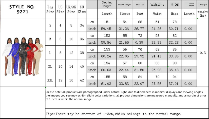 9271 European And American Cross-Border Foreign Trade Fashion Long High Slit Solid Color Mesh Rhinestone_ecoleips.com