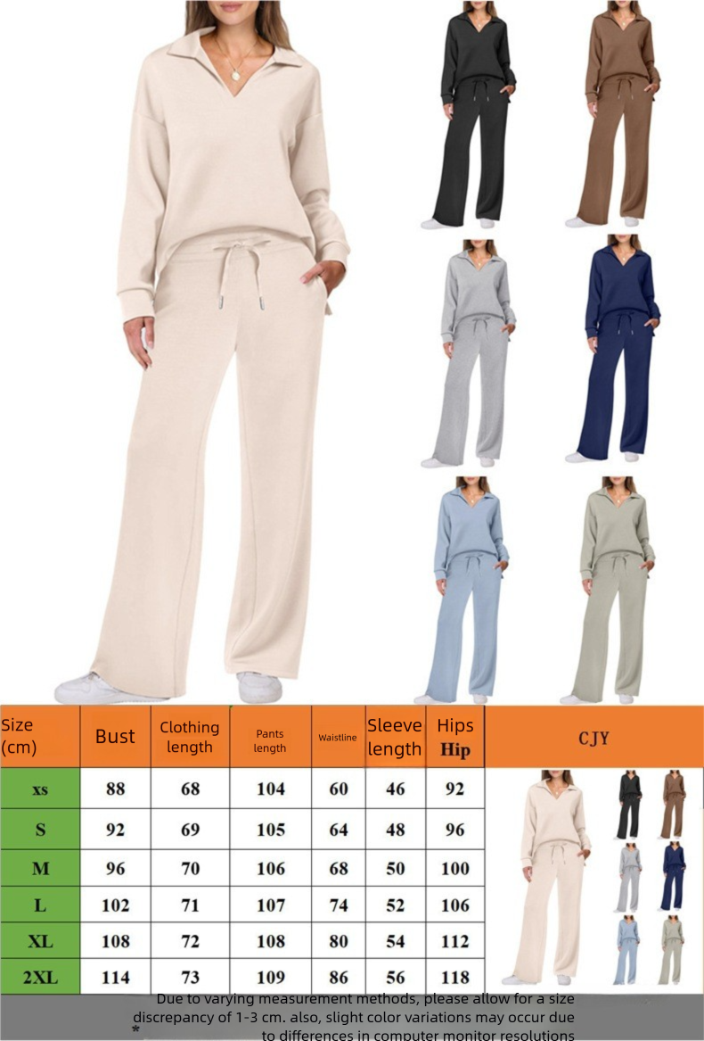 . European American Spring And Autumn New Fashion Casual Women's Long Sleeve Drawstring Solid Commuting Pants Set_ecoleips.com