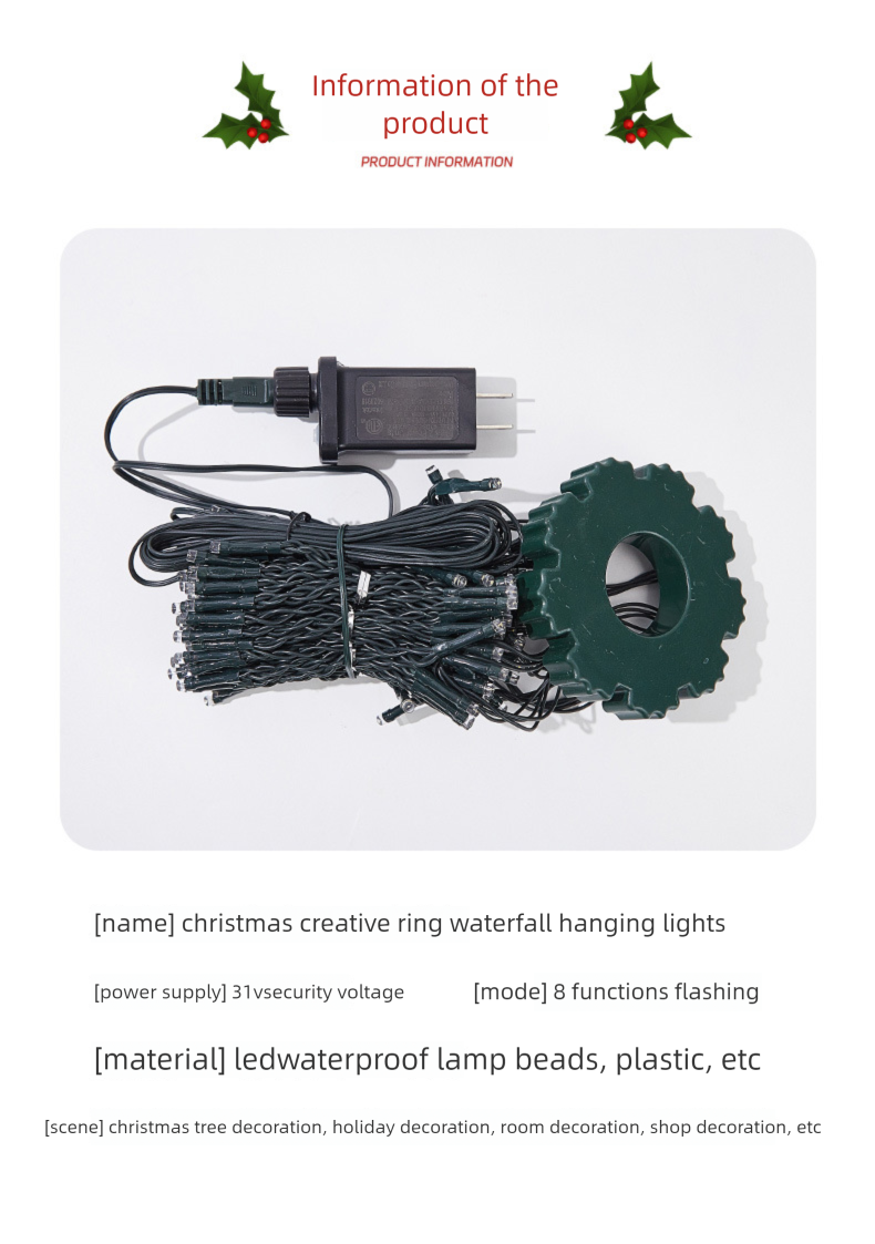 Luce circolare a LED di alta qualità per la cima dell'albero di Natale, luce a LED a bassa tensione con pentagramma, cascata, albero sospeso, stringa di luci a LED_voghion.com