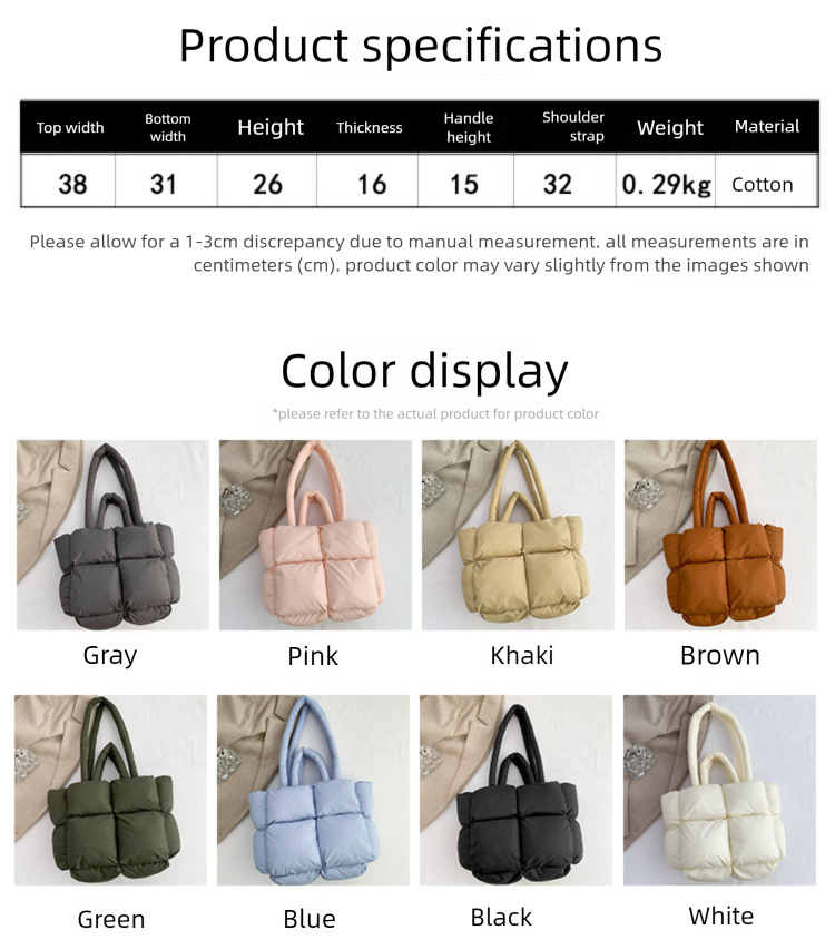 Neue Tote Puff für Damen – Großes Fassungsvermögen, weiche, hochwertige Baumwollpolsterung, stilvolle und vielseitige Schultertasche_voghion.com