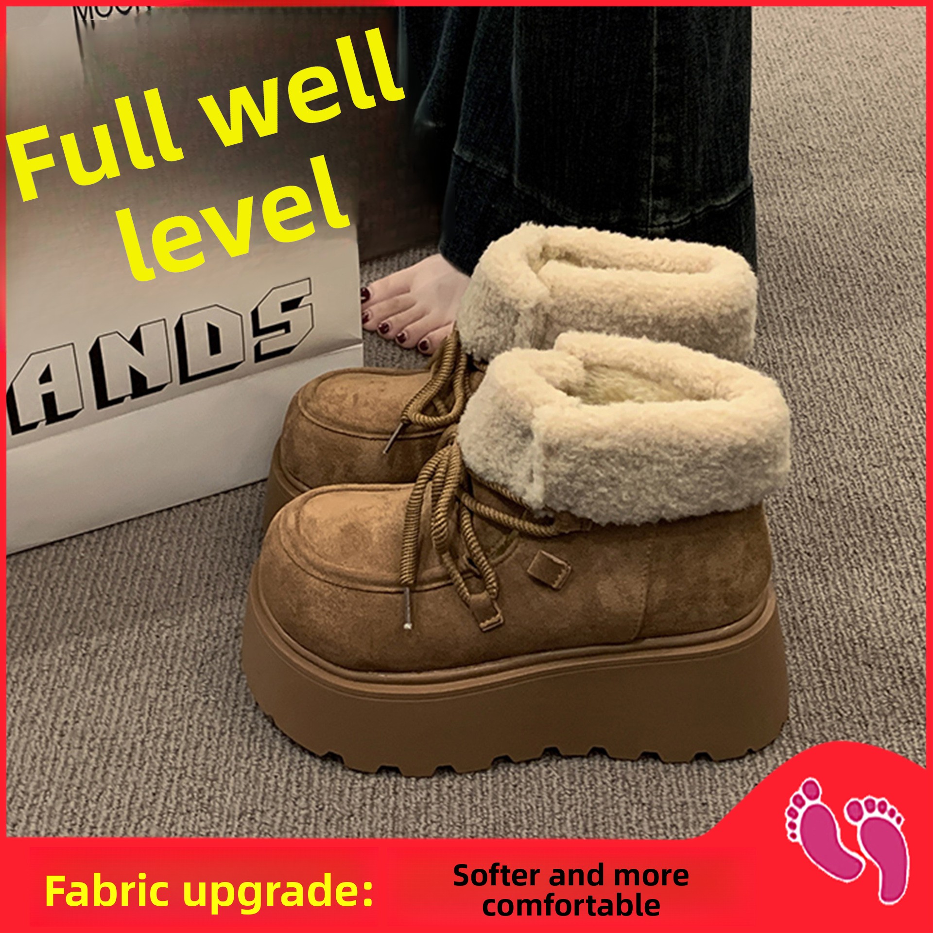 Short Thick-Soled Snow Boots For Women Winter 2025 New Fleece-Lined Thickened Height-Increasing Warm Cotton Shoes_voghion.com