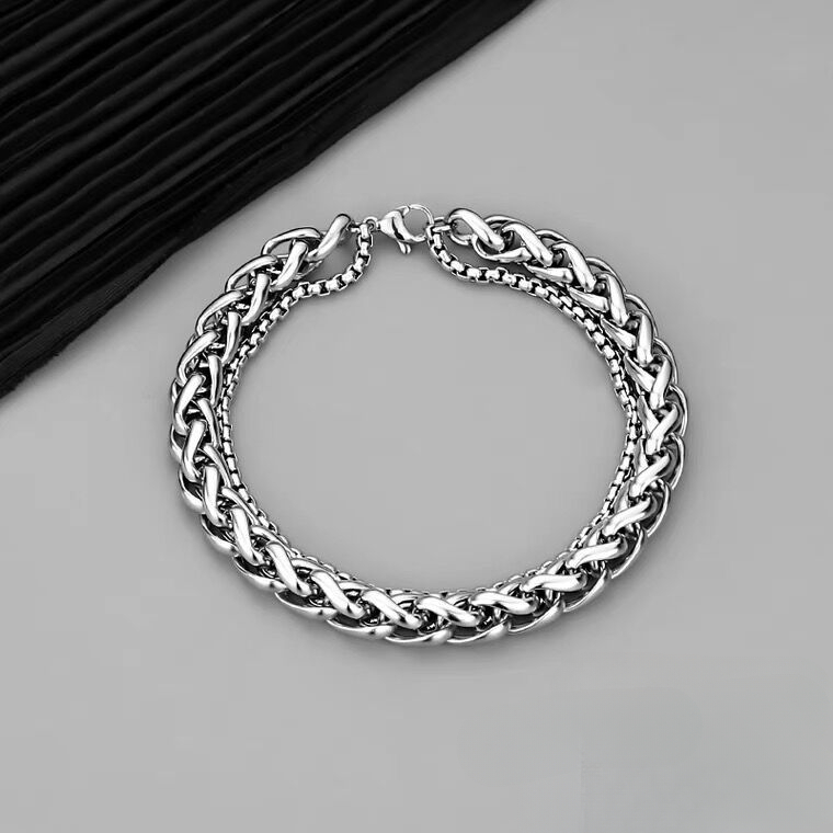 New European And American Style Double-layered Cuban Chain Men's Titanium Steel Bracelet, Dragon Bone Chain, Ins Simple_voghion.com