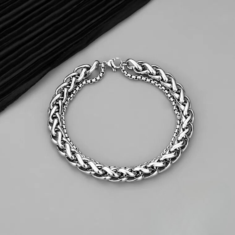 Cuban Link Bracelet For Men Double Layer Titanium Steel Chain_voghion.com