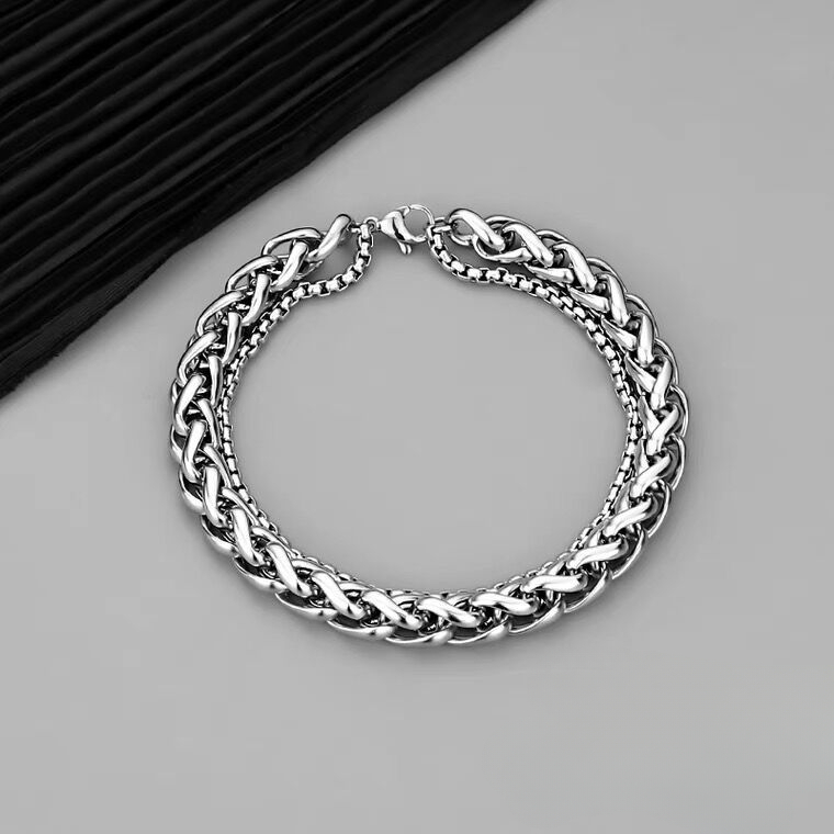 New European And American Style Double-layered Cuban Chain Men's Titanium Steel Bracelet, Dragon Bone Chain, Ins Simple_voghion.com