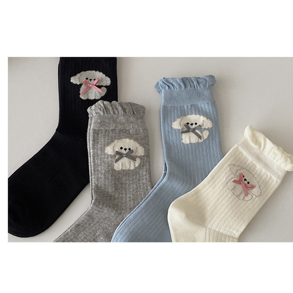 Korean Japanese Lace Edge Puppy Mid-calf Spring And Summer Bow Padded College Style Women's Stockings_voghion.com