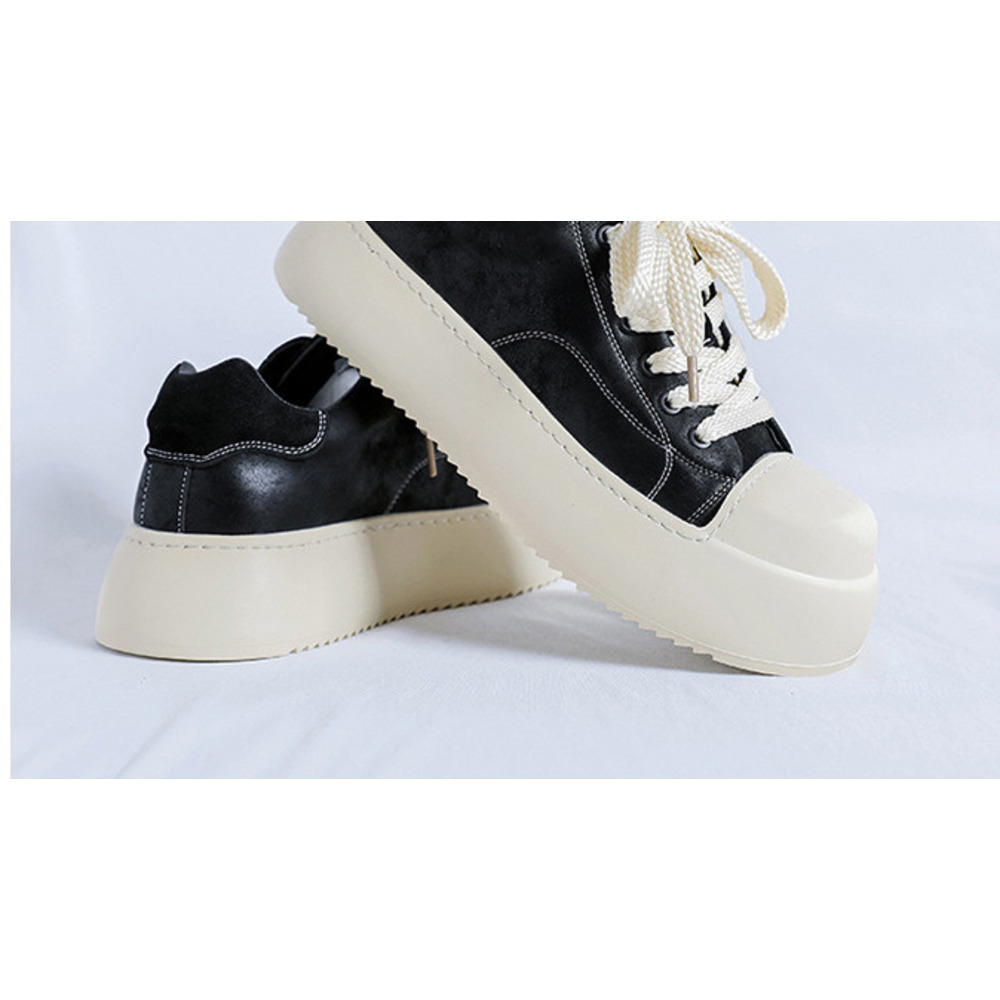 Men's Casual Sports Shoes Wide Toe Derby Black And White Thick Sole Elevator Shoes 2025 Autumn/Winter New Style Fashionable And Versatile_voghion.com