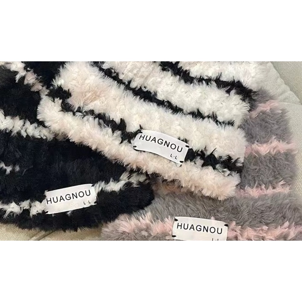 Cappello invernale caldo in lana a righe da donna, antivento, per autunno/inverno, snellente, alla moda e versatile_voghion.com