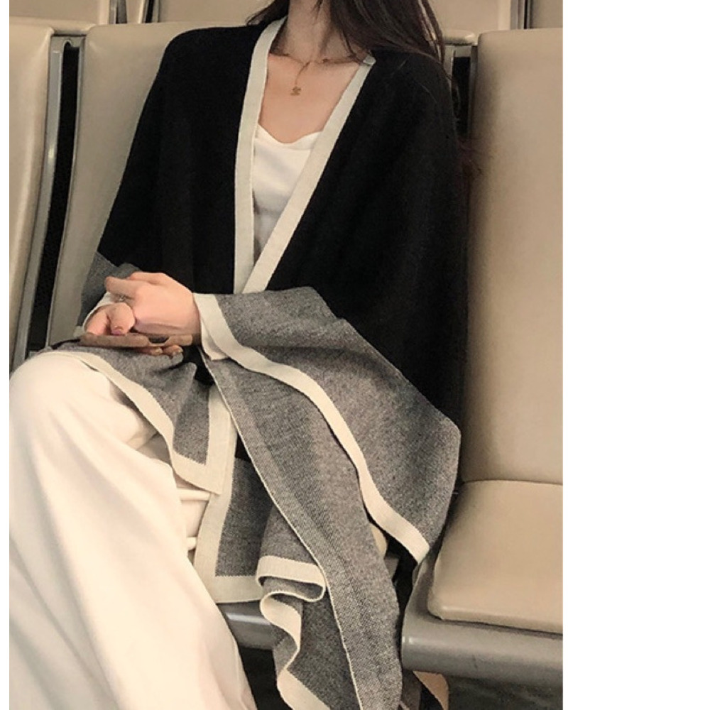 Completo elegante con sciarpa, cappotto, abito in maglia, due pezzi, gonna ampia per ragazze taglie forti_voghion.com