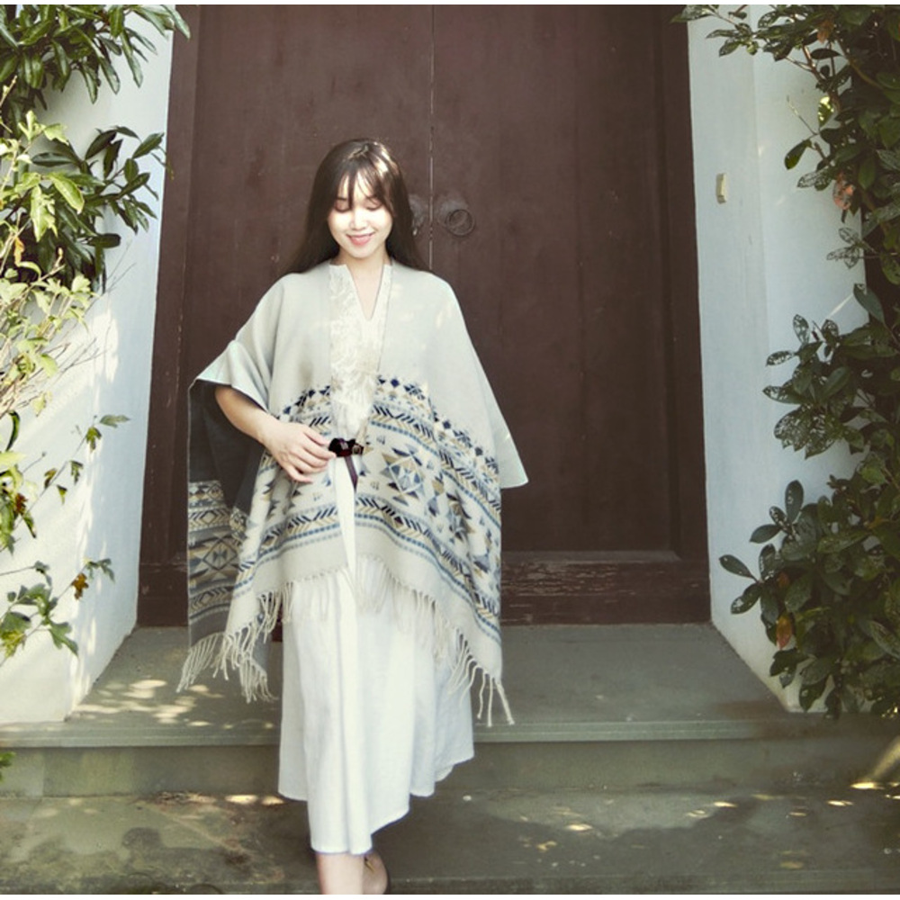 Ethnic-style Travel Shawl, For Women Only, Double-sided Cashmere Wool Scarf With Tassels, Shawl Blanket For Use In Air-conditioned Rooms._voghion.com