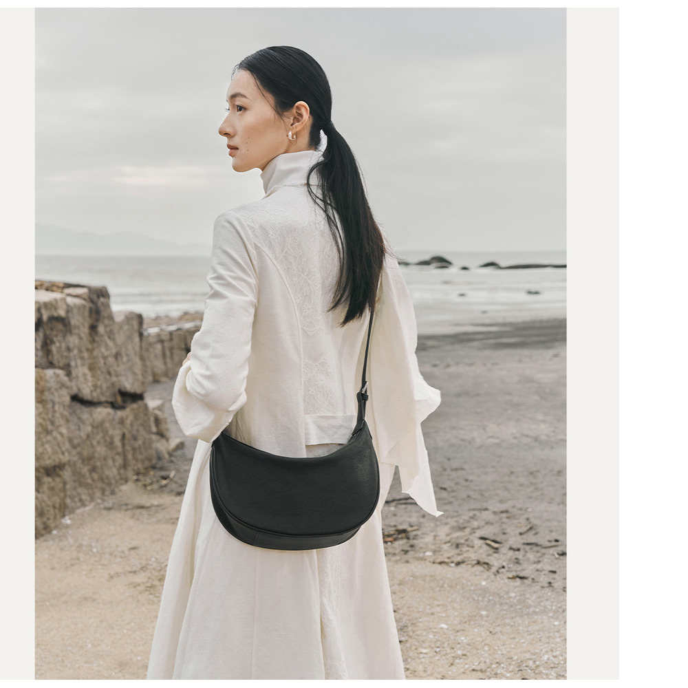 Borsa a tracolla da donna in vera pelle conciata al vegetale, a forma di mezzaluna, stile Hobbes, autunno/inverno 2025, alla moda e versatile, casual, per tutti i giorni_voghion.com