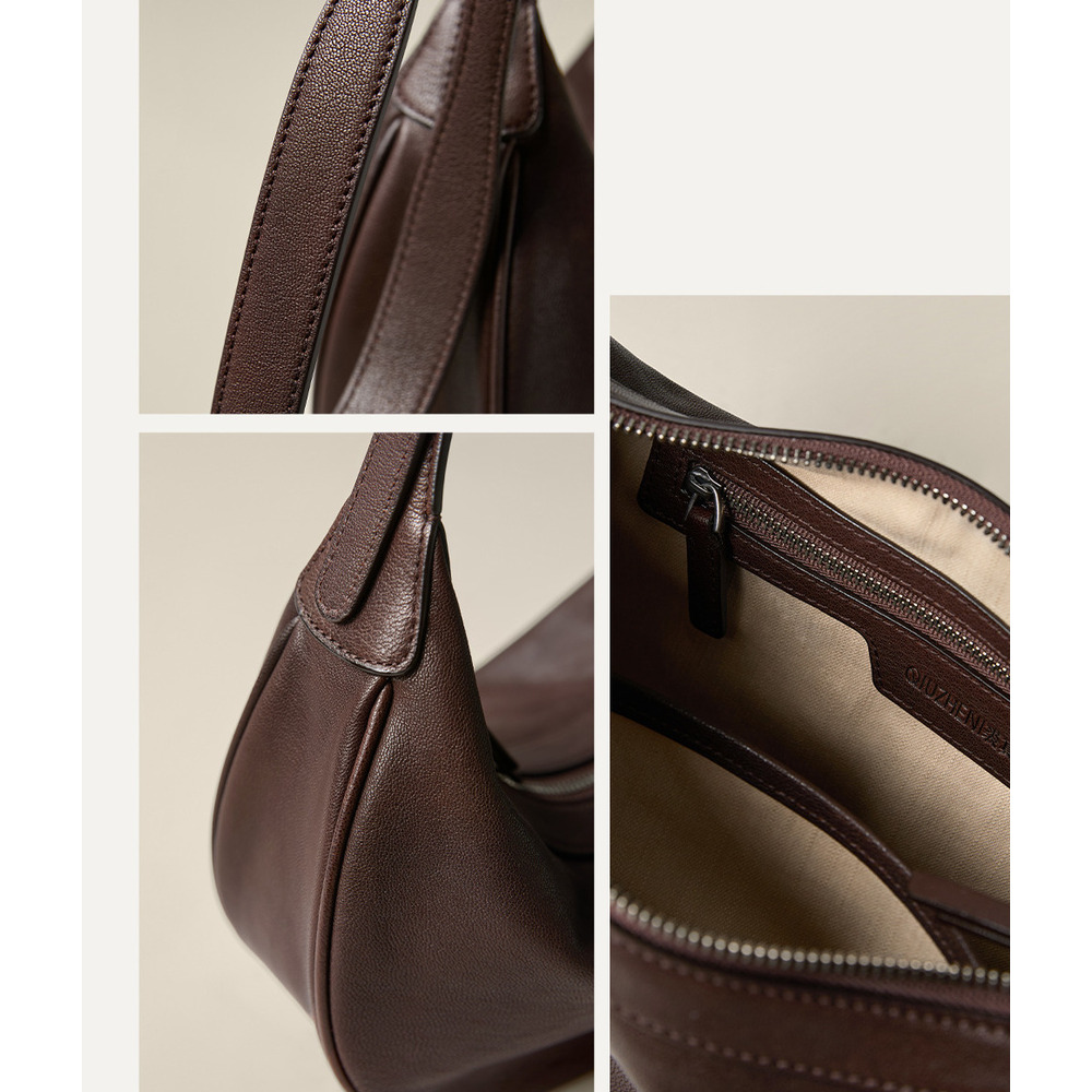 Borsa a tracolla da donna in vera pelle conciata al vegetale, a forma di mezzaluna, stile Hobbes, autunno/inverno 2025, alla moda e versatile, casual, per tutti i giorni_voghion.com