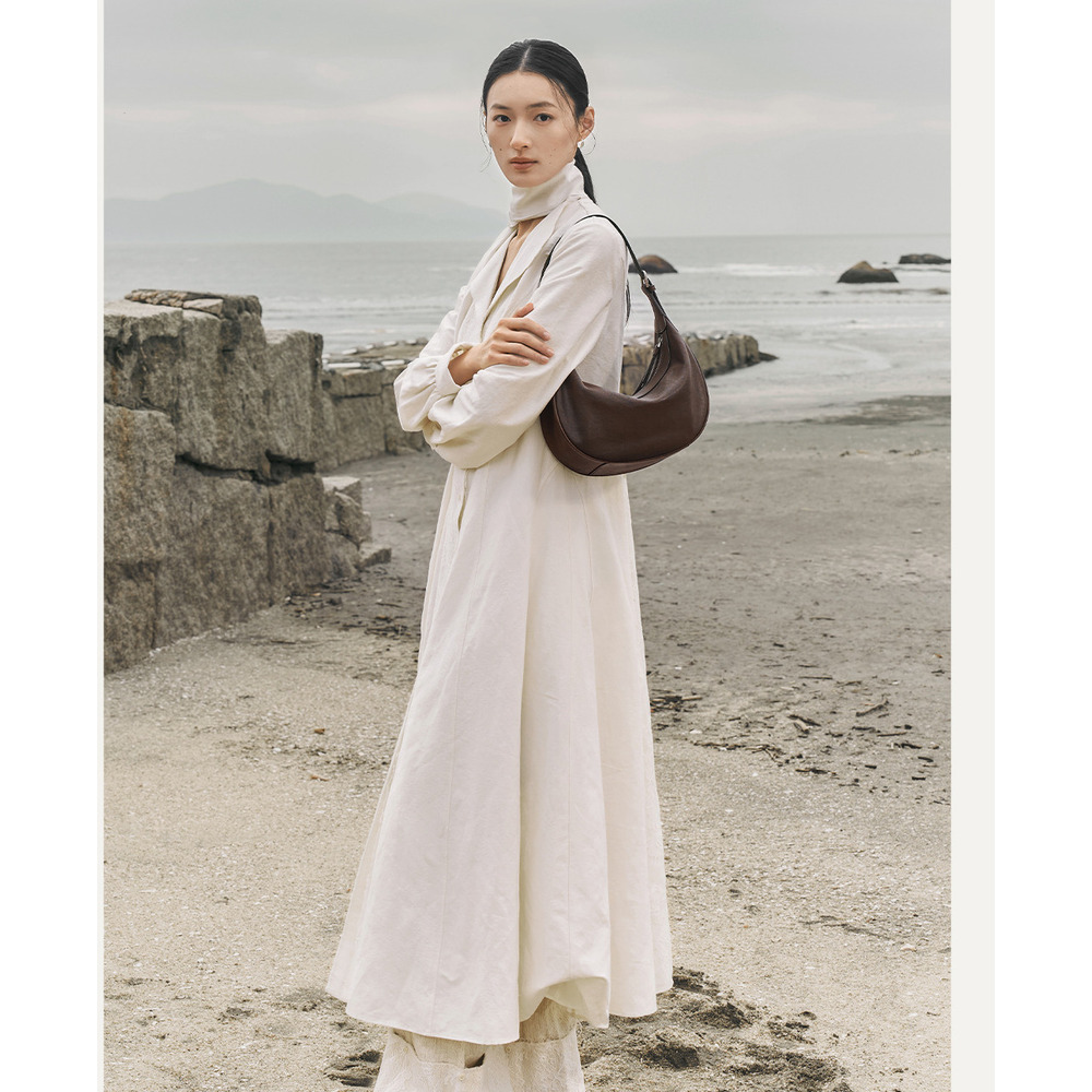 Borsa a tracolla da donna in vera pelle conciata al vegetale, a forma di mezzaluna, stile Hobbes, autunno/inverno 2025, alla moda e versatile, casual, per tutti i giorni_voghion.com