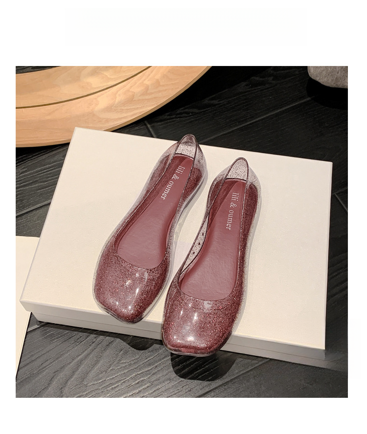 Uformelle flate sandaler med firkantet tå, bruk Instagram trendy mote PVC krystallklare sko_voghion.com