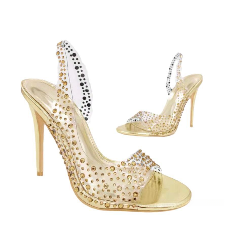 Rhinestone High Heel Pointed Toe Fish Mouth Crystal Fashion Women Sandals_voghion.com