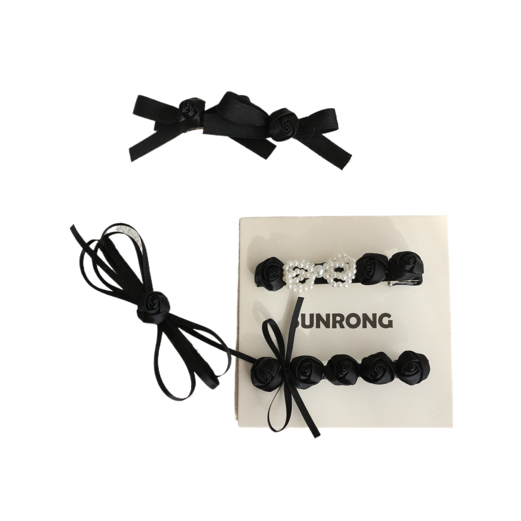 Fermagli per capelli a forma di becco d'anatra con piccole rose fatti a mano, stile pigro, fermagli per capelli con bordo nero, accessori per capelli semplici a linea singola per donne_voghion.com