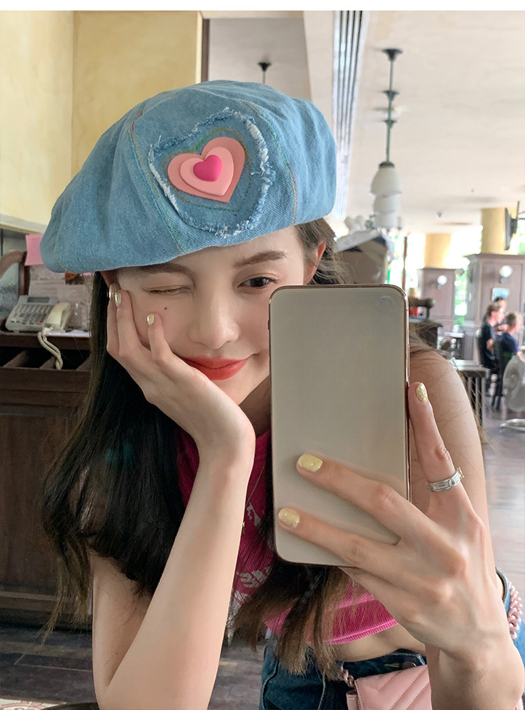 Spring And Summer Women's Models Love Cowboy Beret, Korean Version Of The Open Face, Small And Versatile, Bud Painter's Hat, Large Head_voghion.com
