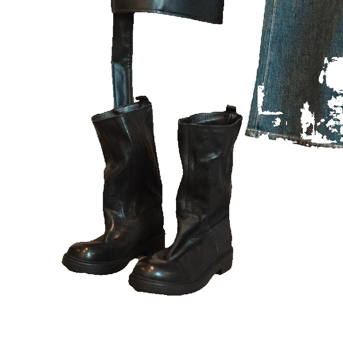 Oryginalne skórzane czarne buty damskie z okrągłym noskiem i marszczeniami do połowy łydki, brytyjskie, codzienne buty do jazdy konnej, krótkie buty, nowości na jesień/zimę 2025_voghion.com