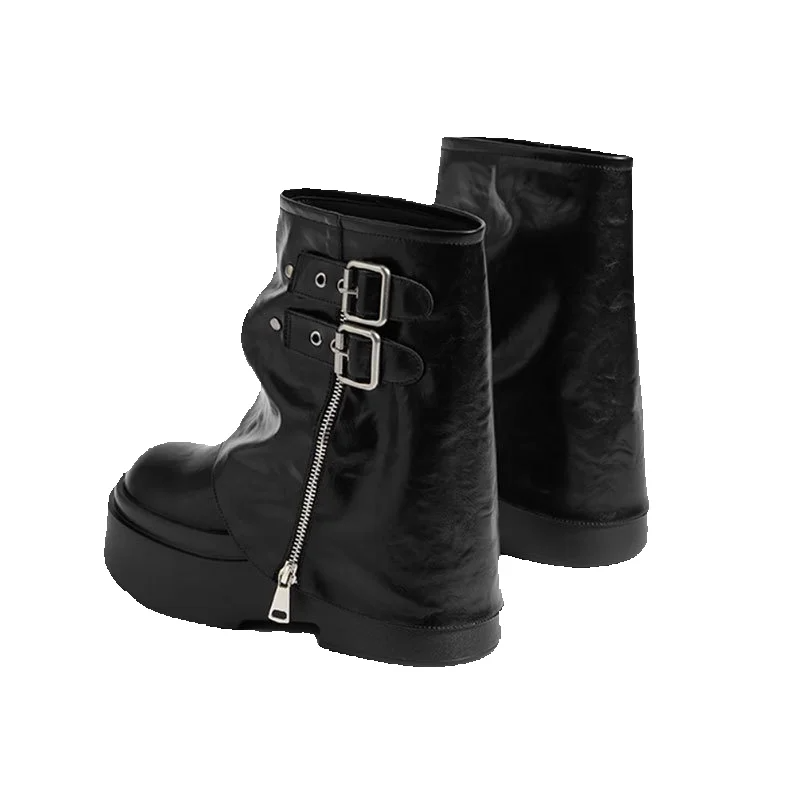 Pantaloncini da donna autunno/inverno 2025 con fibbia e cerniera laterale, stile hot girl alla moda e alla moda, design rialzato con suola spessa._voghion.com