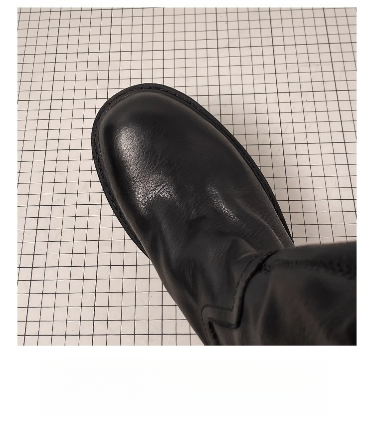 Oryginalne skórzane czarne buty damskie z okrągłym noskiem i marszczeniami do połowy łydki, brytyjskie, codzienne buty do jazdy konnej, krótkie buty, nowości na jesień/zimę 2025_voghion.com