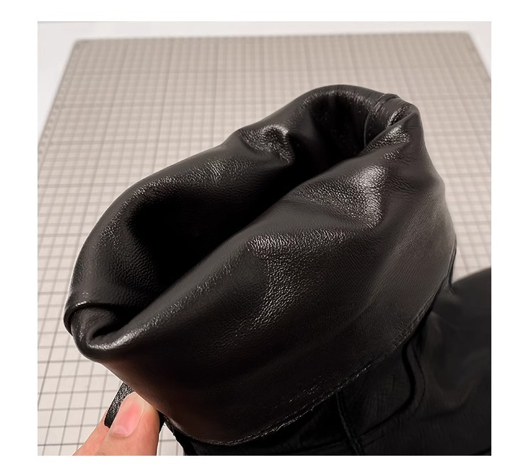 Oryginalne skórzane czarne buty damskie z okrągłym noskiem i marszczeniami do połowy łydki, brytyjskie, codzienne buty do jazdy konnej, krótkie buty, nowości na jesień/zimę 2025_voghion.com