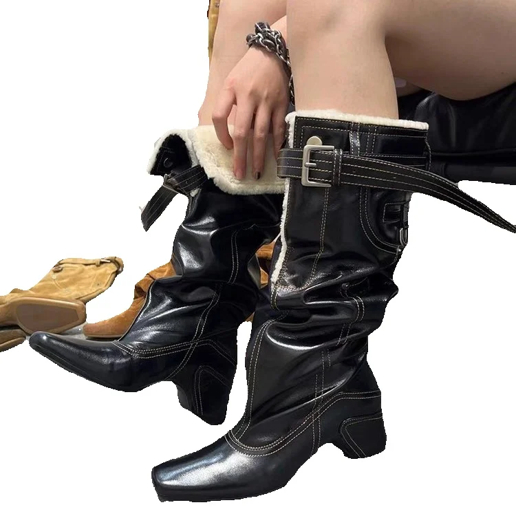 Plush Lining Warm And Fluffy Plush Western-style 2025 Autumn/Winter New Large Cylinder Knight Long Boots Fashionable And Versatile_voghion.com