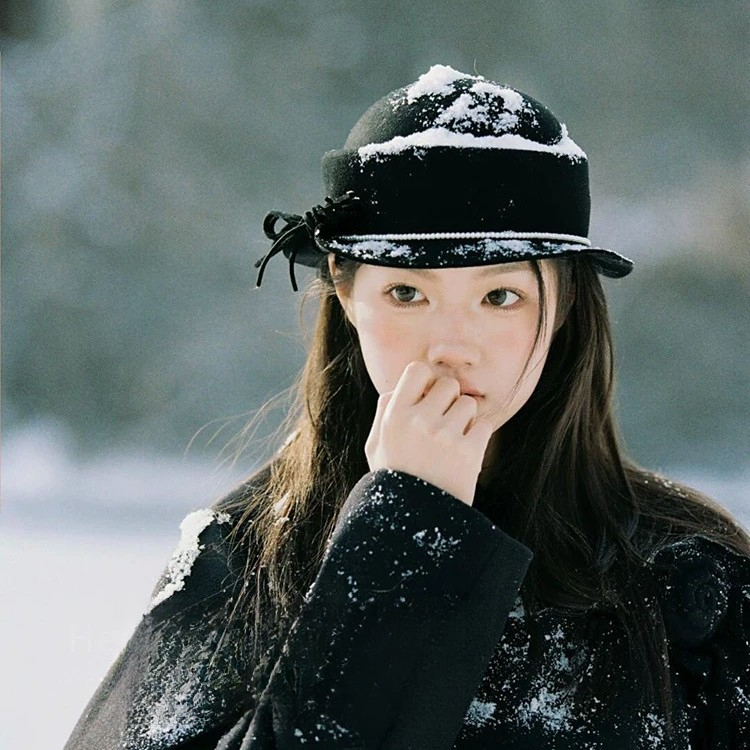 Women's Wool, Autumn And Winter Hepburn-style Bucket Hat, Elegant And High-end Texture, Rolled-edge Flight Attendant Hat._voghion.com