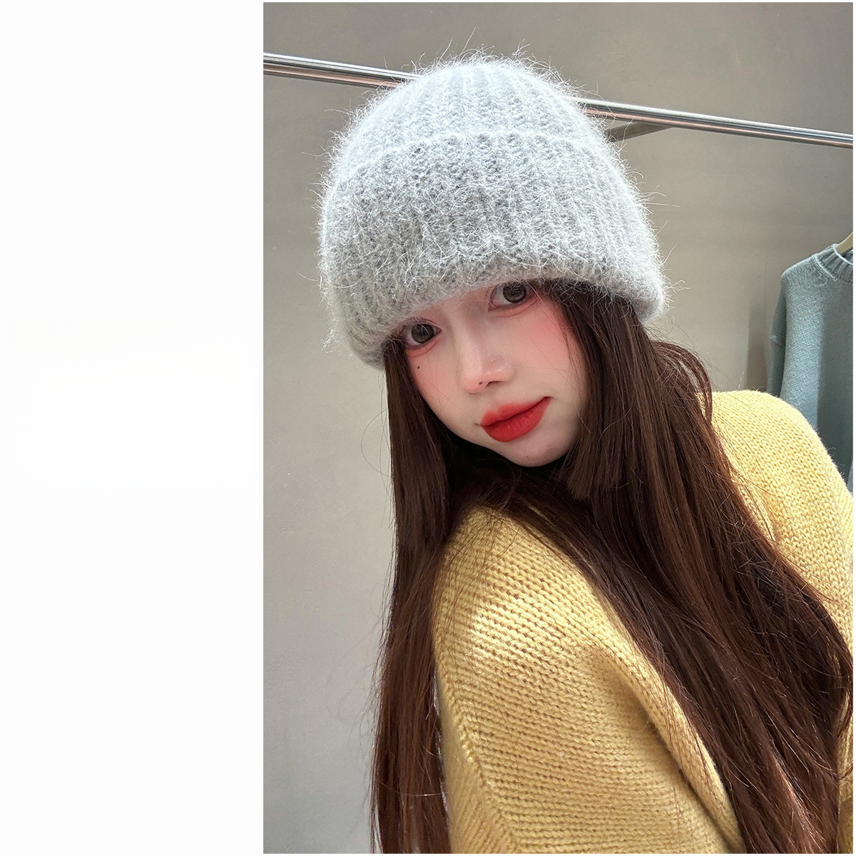 Cappello invernale da donna in misto lana islandese con paraorecchie, caldo cappello in pelliccia di coniglio_voghion.com