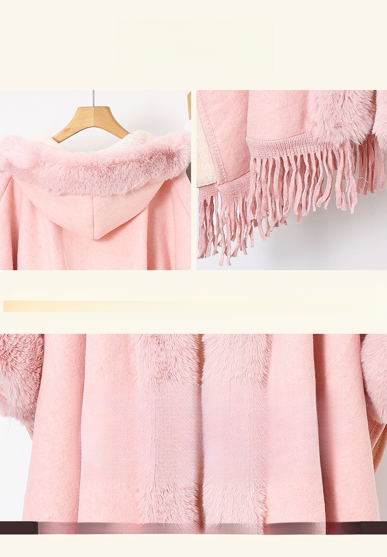 Sciarpa in stile coreano 2025 Autunno/Inverno Nuovo mantello tinta unita Cappotto caldo ispessito Fodera in spugna Ampio collo di pelliccia Mantella con cappuccio_voghion.com