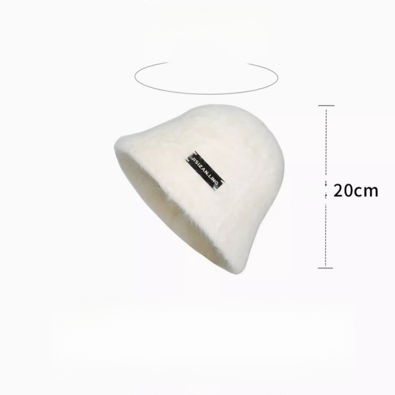 Women's Facially Flattering Rabbit Fur Fisherman's Hat, A Warm, Oversized Hat Suitable For Both Autumn And Winter, Available In A Solid White Color._voghion.com