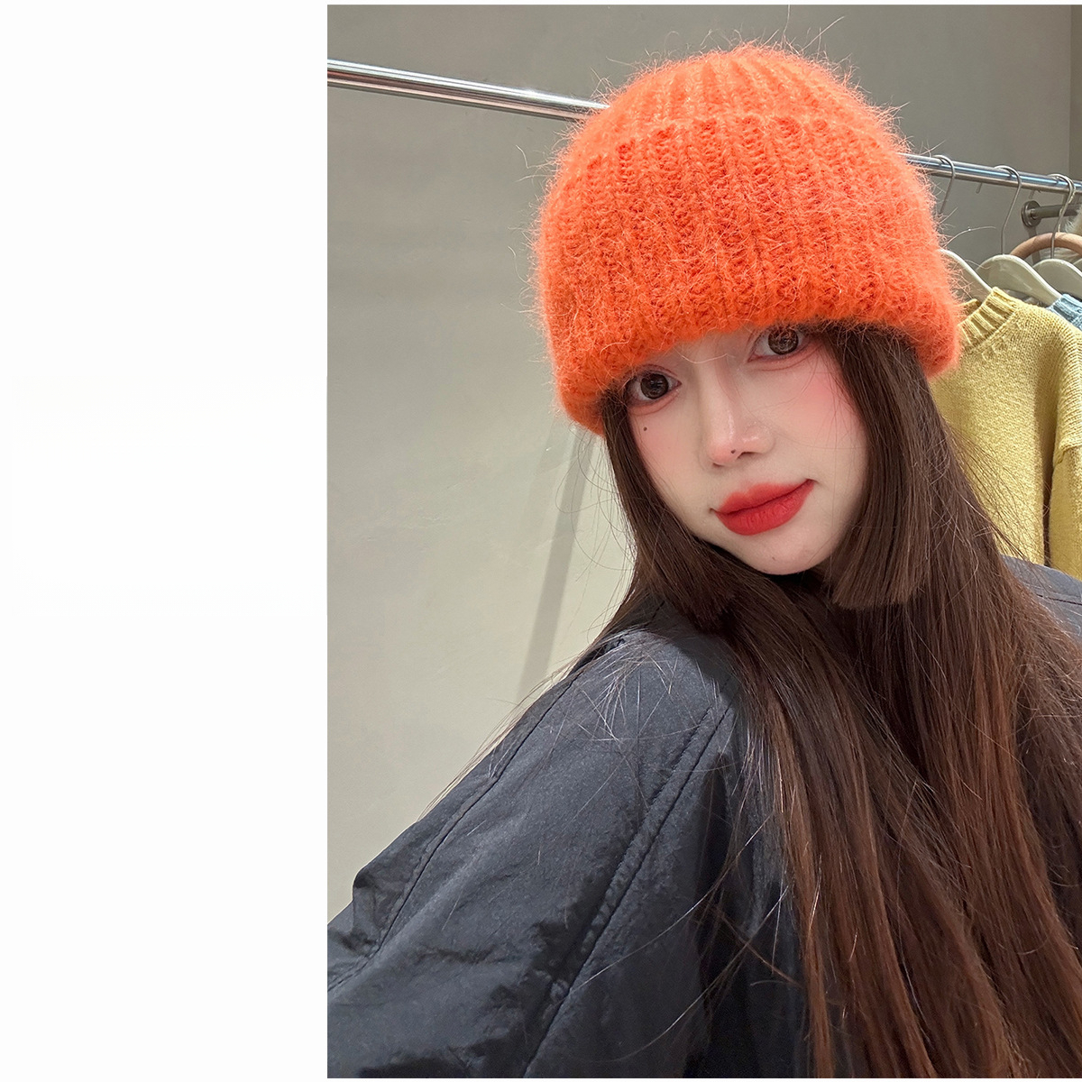 Cappello invernale da donna in misto lana islandese con paraorecchie, caldo cappello in pelliccia di coniglio_voghion.com